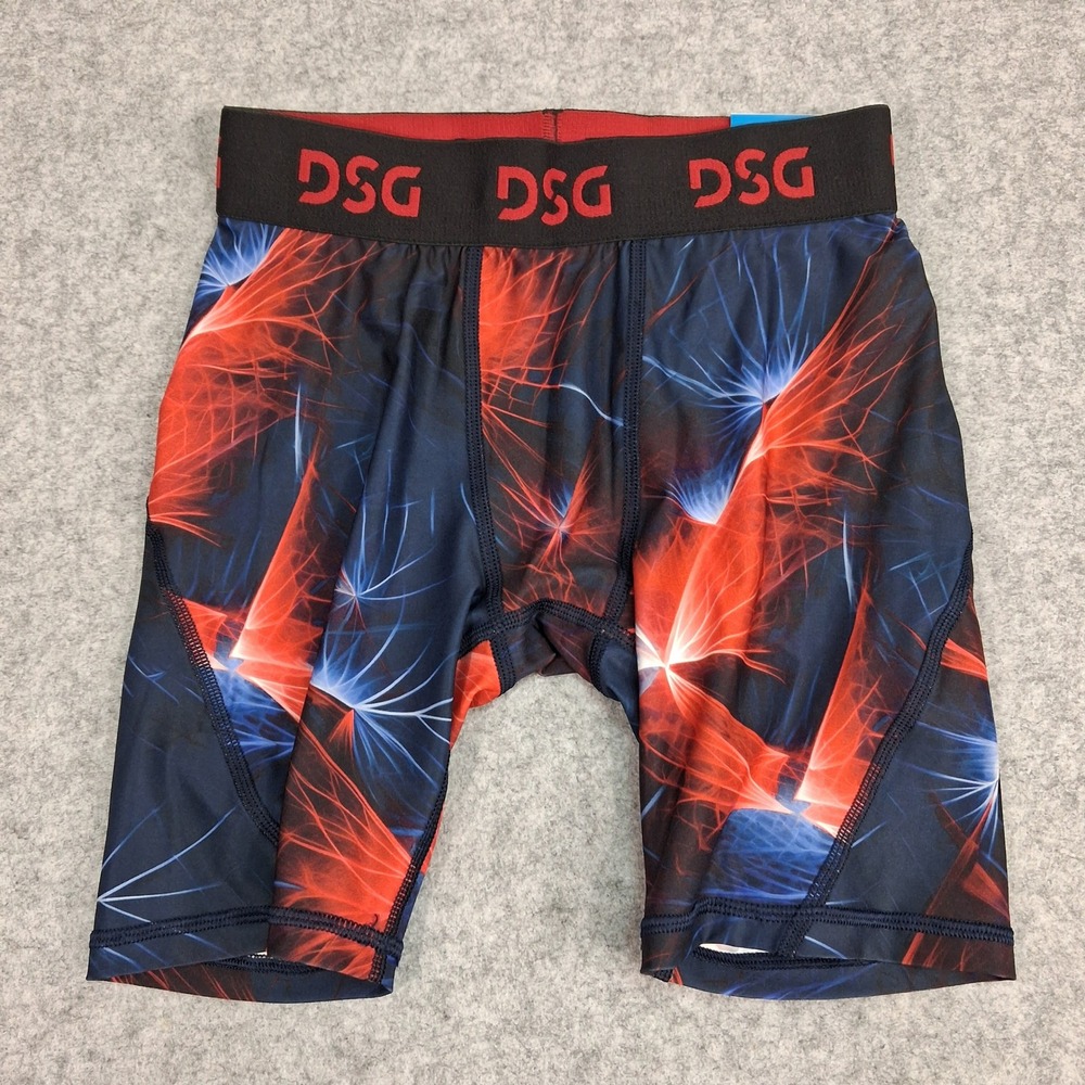 DSG Compression Short Boys Large L Multi Streaks Red Blue Moisture Wicking NEW